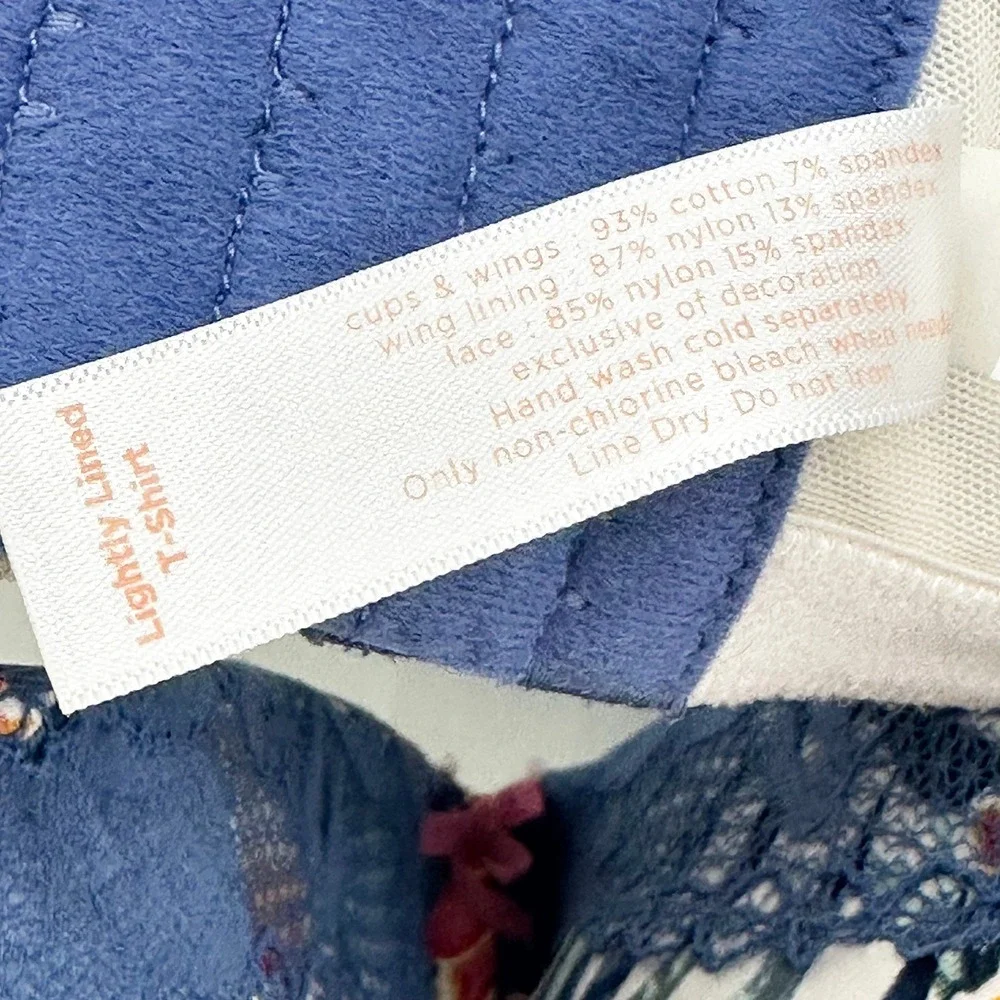 CACIQUE Tropical Floral & Lace Lightly Lined T-shirt Bra • 42DD white blue pink